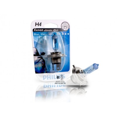 Галогеновая лампа Philips H4 BlueVision Ultra 4000К блистер
